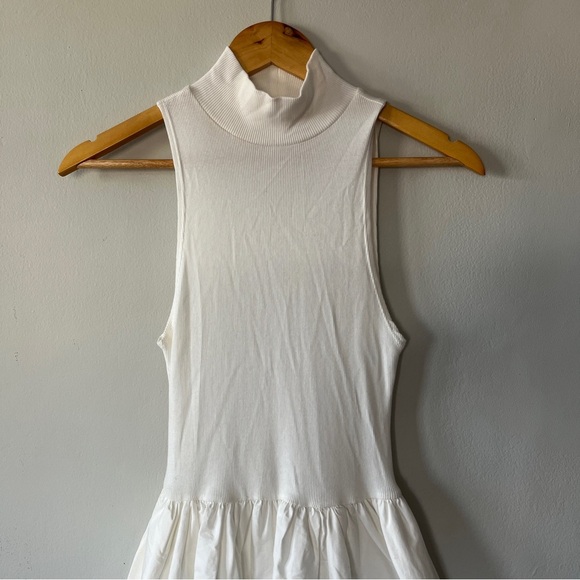 REFORMATION Sai Mixed Media Mock Neck Organic Cotton Dress Ivory Size XS NWOT - Picture 5 of 8
